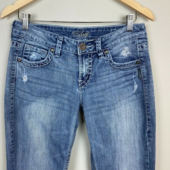 Silver Jeans Eden Low Rise Bootcut Distressed Light Wash Denim Stretch - Picture 2 of 11
